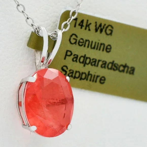 Genuine 2.70 Cts Padparadscha Sapphire Pendant 14k White Gold